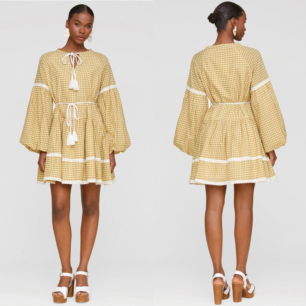 Avec Les filles gingham print long sleeve mini dress